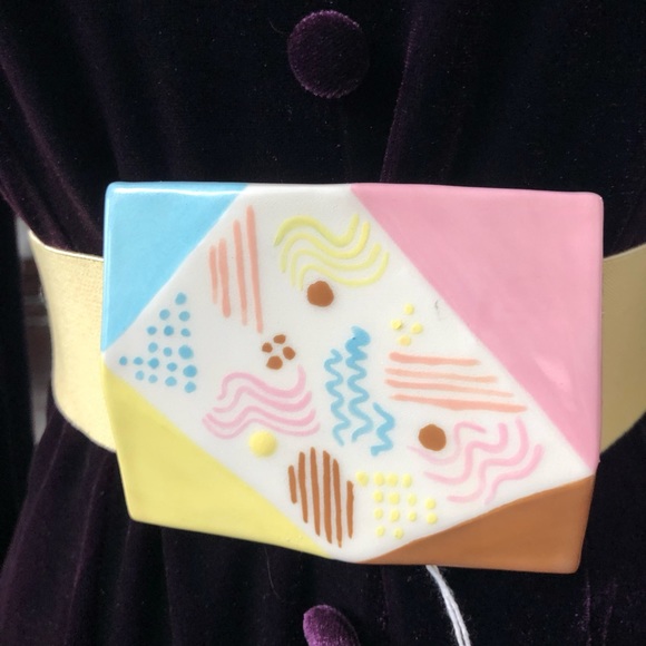 Vintage Glazed Ceramic Buckle Stretch Belt